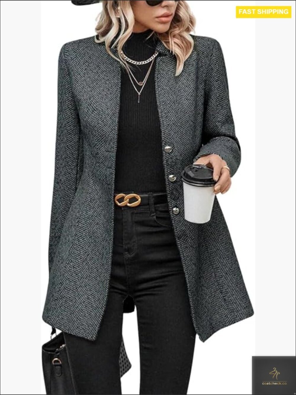 Classic Wool Blend Pea Coat Notch Collar Loose Fit Mid-Long Trench Coat
